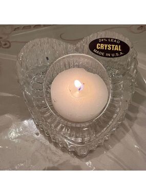 Vintage Partylite Crystal Heart-Shaped Tea light Holder
